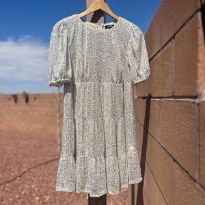 Sequin Short-Sleeve Mini Dress